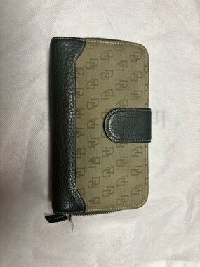 Dooney & Burke Monogram Zip-Around Wallet in Olive Canvas and Black Leather